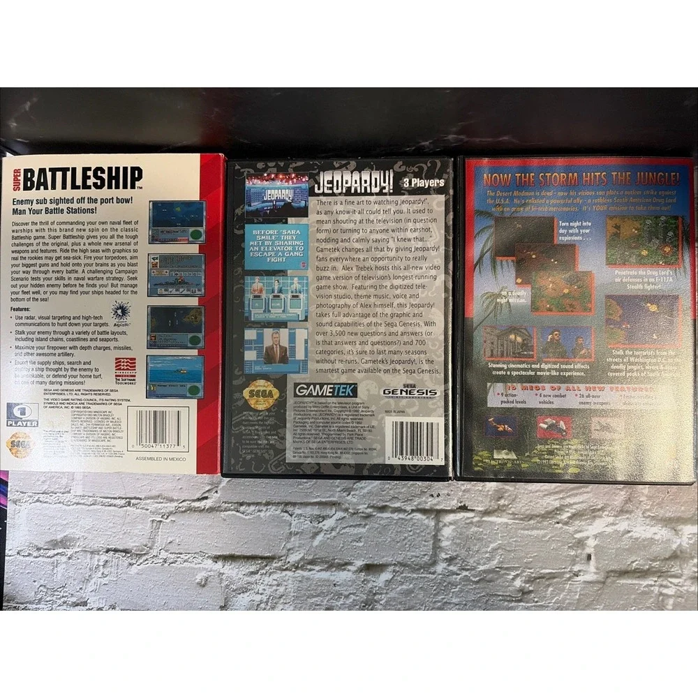 Sega Genesis Bundle  Jungle Strike - Jeopardy - Battleship All CIB All NM Carts